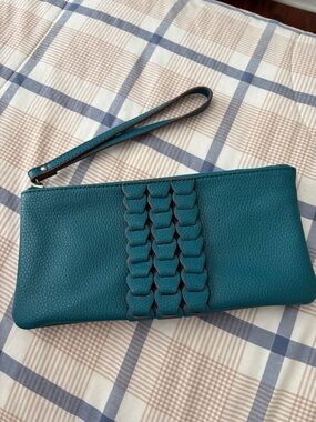 Teal Wristlet Clutch with Braided Center Detail